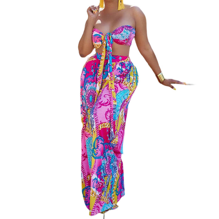 Women's Printing Fashion Halter High Waist Two-piece Suit