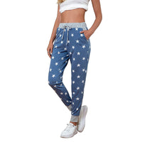 Women's Fashion Casual Exercise Comfort Printing Stretch Waist Trimming High Waist Trousers