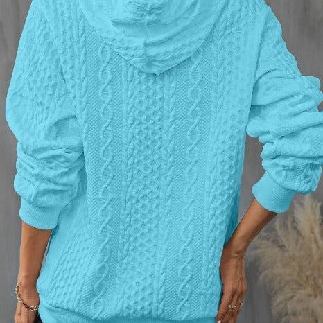 Plus Size Casual Jacquard Hooded Lace-up Long Sleeve Sweatshirt