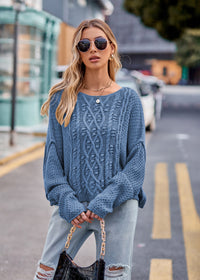 Women's Round Neck Twisted String Cable-knit Sweater