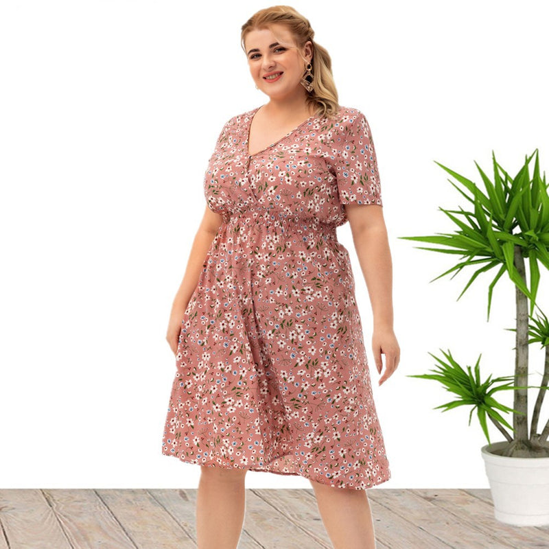 Plus Size Women's Short-sleeved Printed Dress