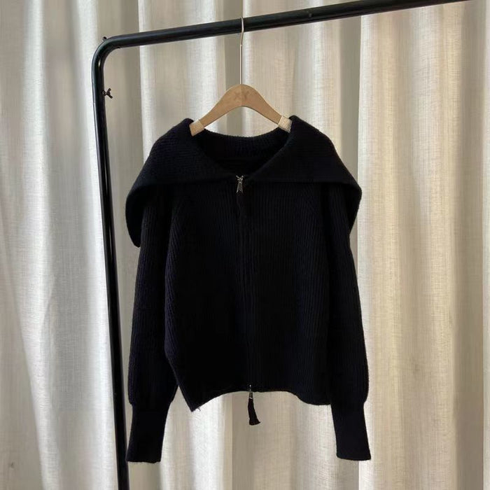 Large Lapel Double-headed Zipper Sweater Coat