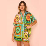 Loose Casual Shorts Fashionable All-match Printed Linen Two Suit