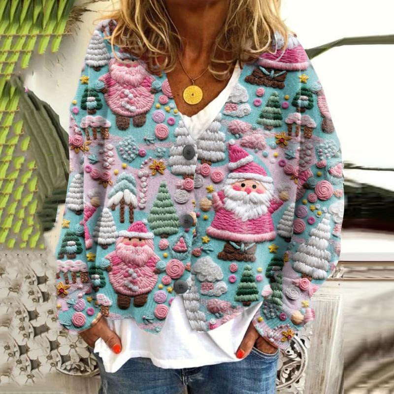 Christmas Abstract Printing Casual Coat Cardigan Sweater