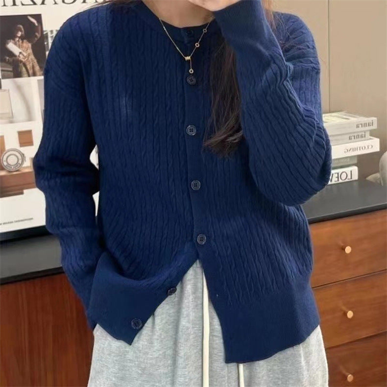 Simple Style Round Neck Sweater Coat Women's Autumn Casual Loose Retro