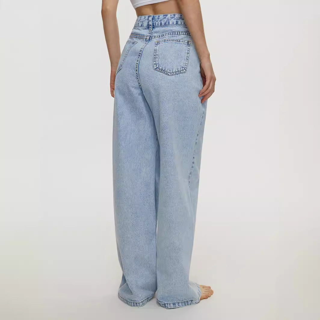 Women's Straight Loose High Waist Denim Trousers