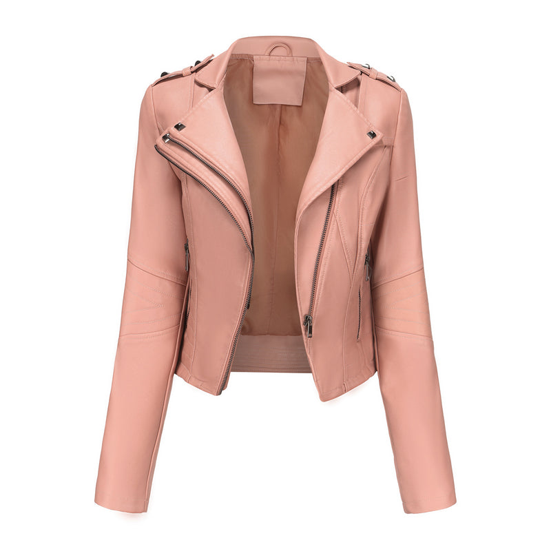 Women's Fashionable Fitted Long Sleeve Leather Coat