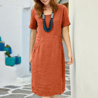 Women's Cotton And Linen Loose Pockets Dress