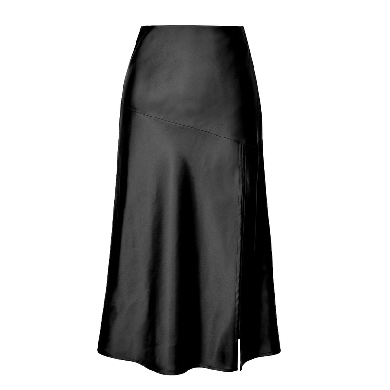 Women's High Waist Glossy Satin Skirt Slit