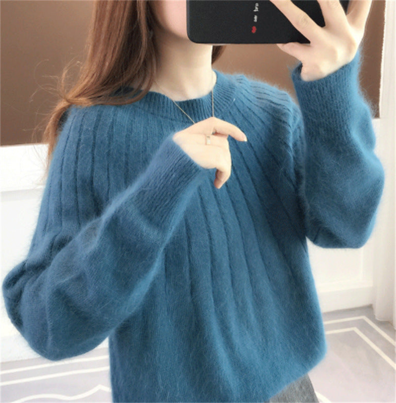 Women's Sweater Solid Color Short Pullover Round Neck