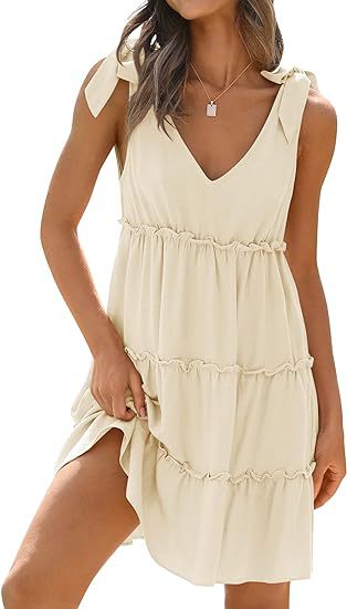 Women's Sleeveless V-neck Flounce Dress