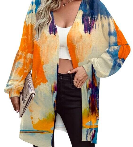 Printed Long Sleeve Fashion Cardigan Knitted Coat Women