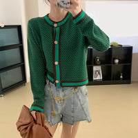 Autumn And Winter New Elegant Classic Style Round Neck Short Long-sleeved Knitted Cardigan Women's Sweater Coat