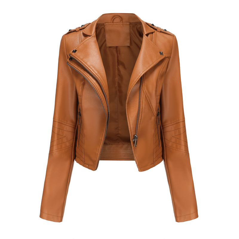 Women's Fashionable Fitted Long Sleeve Leather Coat