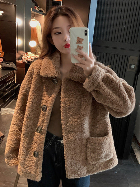 Berber Fleece Coat Women's Autumn And Winter New Loose Long-sleeved Thickened Short Korean Style All-matching