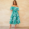 European And American Off-neck Bubble Sleeve Printed Casual Fashion Large Swing Temperament Dress