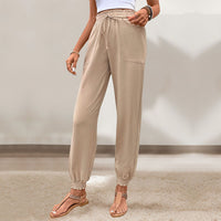 Women's Lace Up Elastic Waist Skinny Pants