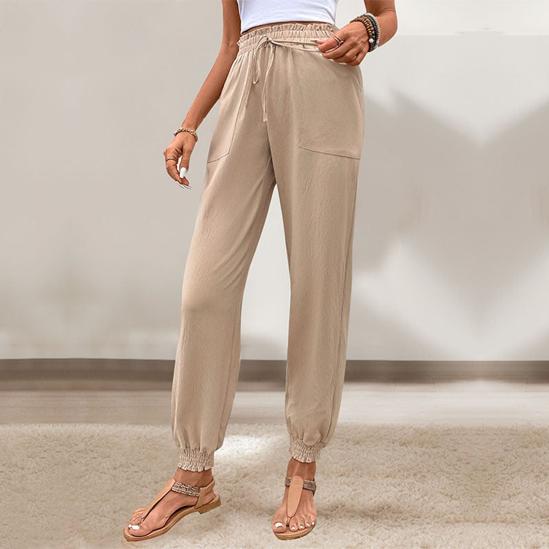 Women's Lace Up Elastic Waist Skinny Pants