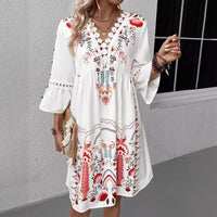 Women's Clothing V-neck Lace Stitching Printing Dress