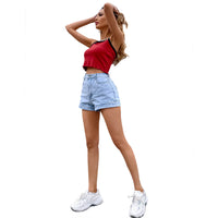 Women's High Waist Slimming And Tight Straight Denim Shorts