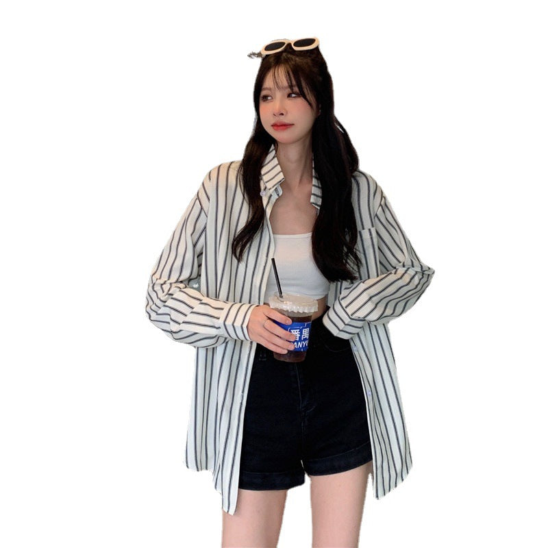 Women's Vertical Striped Long-sleeved Shirt