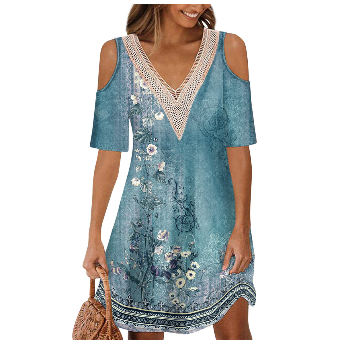 Women's Printing Off-the-shoulder V-neck Dress