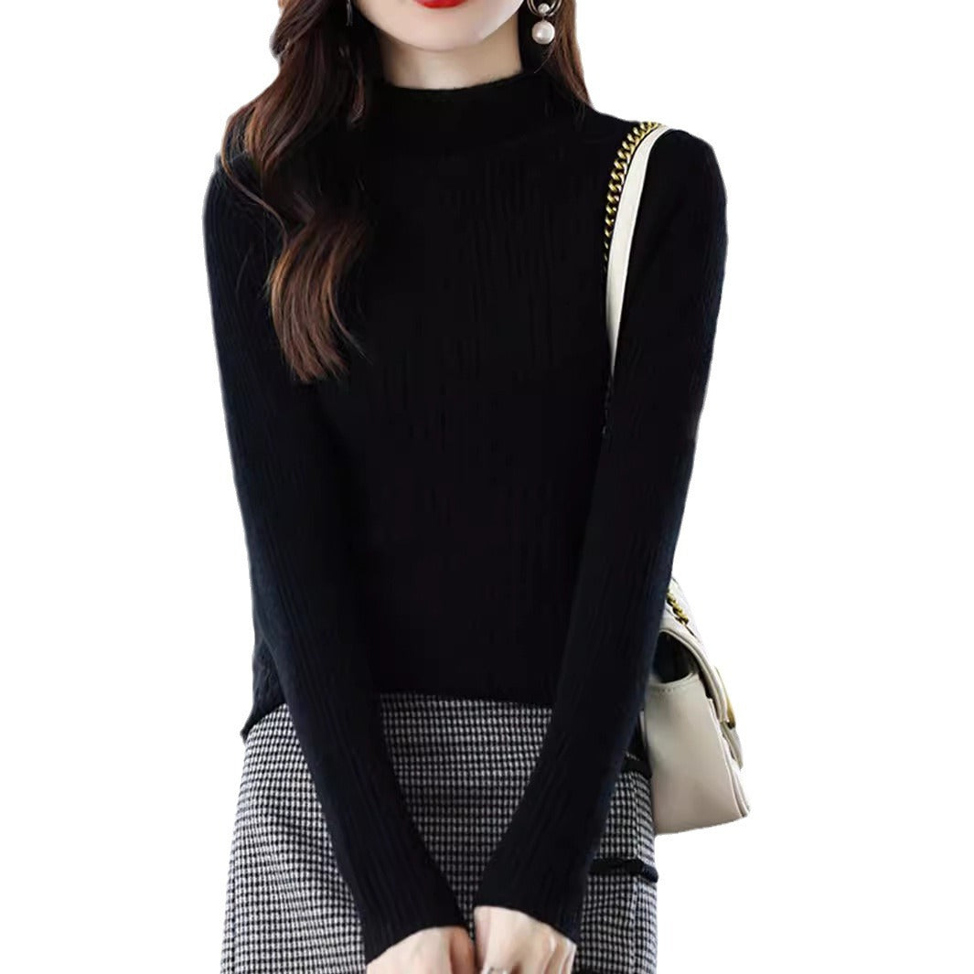 Knitted Fashion Slimming Knitted Bottoming Shirt Women's Long Sleeve