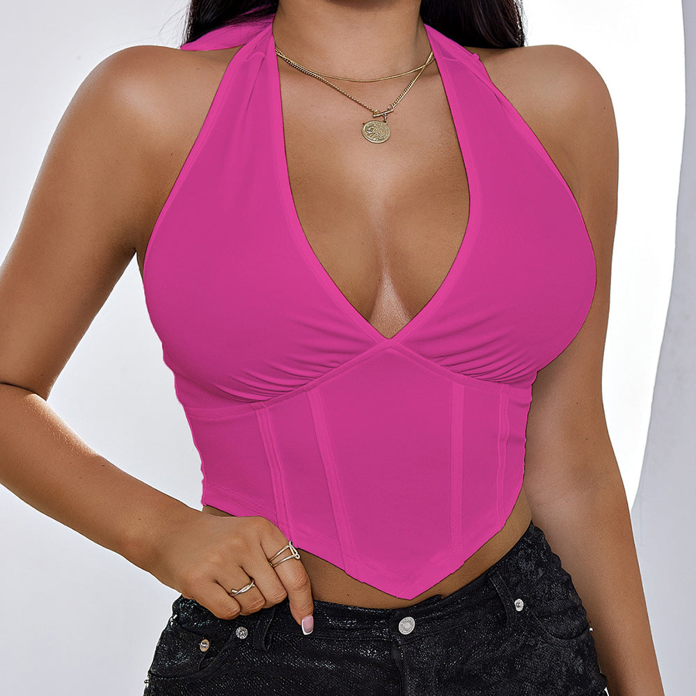 Women's V-neck Lace Up Backless Top