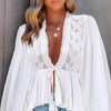 Bow Lace V-neck Long Sleeve Top