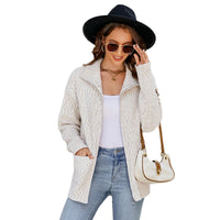 Women's Knitted Cardigan Casual Polo Collar Zipper