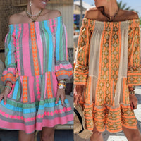 Women's Fashion Patchwork Flared Sleeves Dress