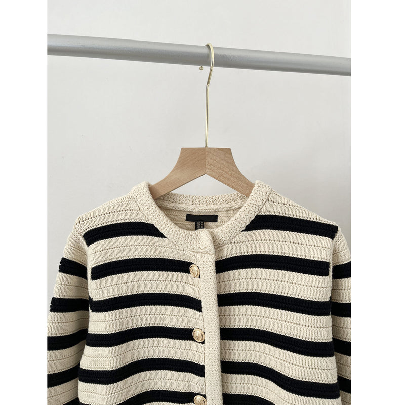 MD Style Women's Autumn New Slim Striped Classic Style Knitted Cardigan Sweater