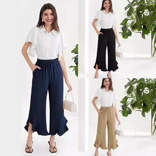 Fashion Ruffles Bell-bottoms Ankle-length Pants Women