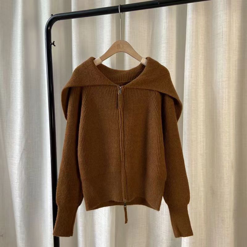 Large Lapel Double-headed Zipper Sweater Coat