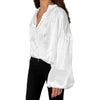 White Stand Collar Satin Top For Women