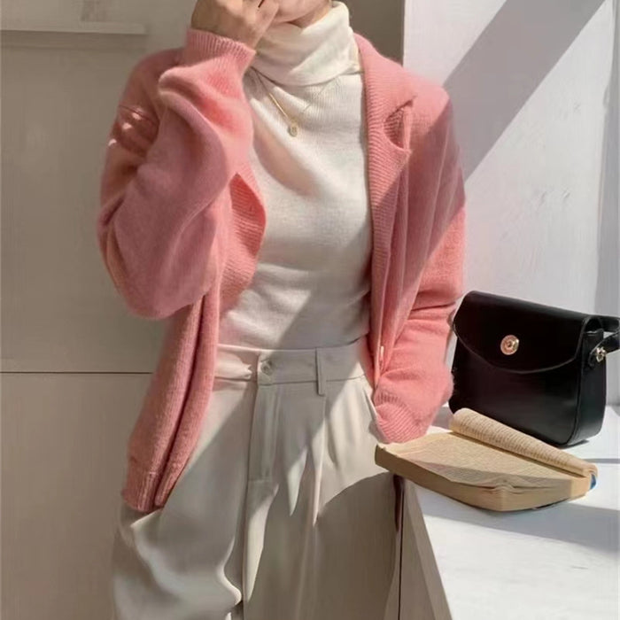 Lapel Width Long Sleeve Sweater Coat Top