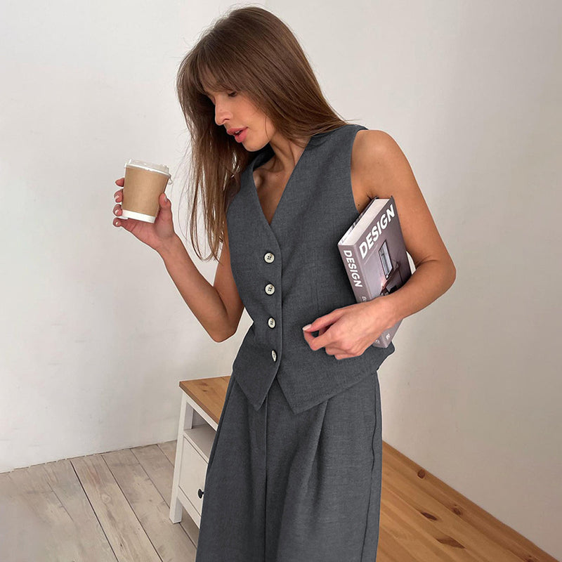 Fashion V-neck Sleeveless Vest Suit Women