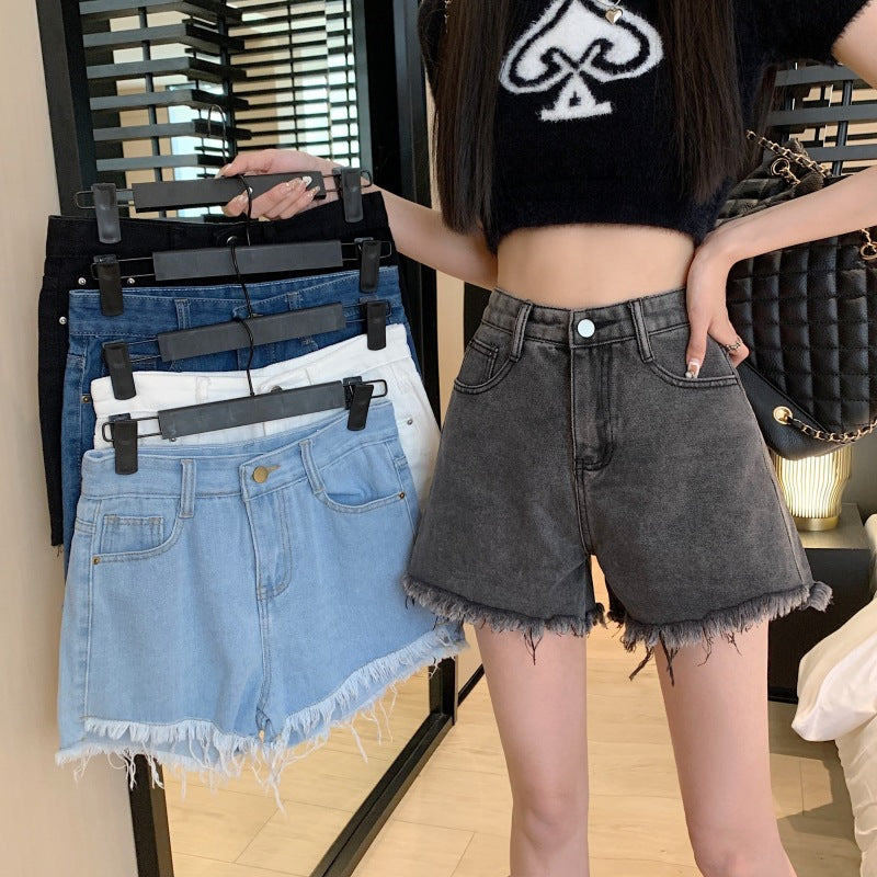 Wide Leg Denim Shorts Frayed Summer New High Waist Slimming