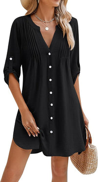 Women's Beach V-neck Buttons Dress