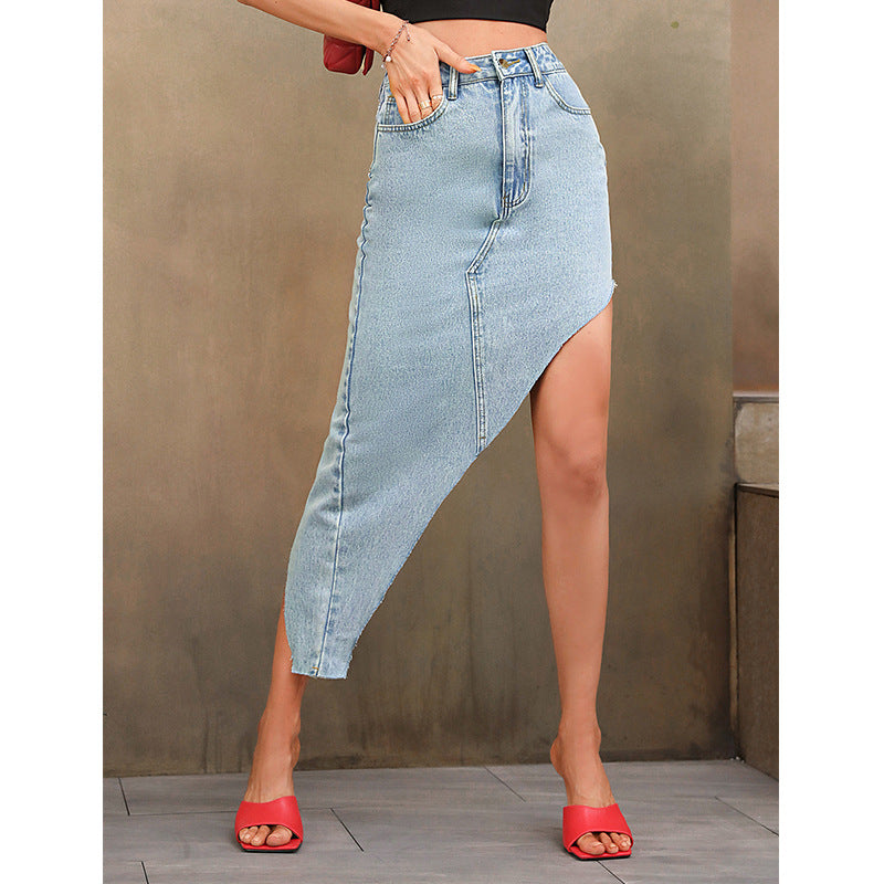 Women's High Waist Sheath Split Denim Skirt