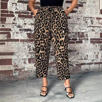 Plus Size Women's Lace-up Leopard Print Woven Pants