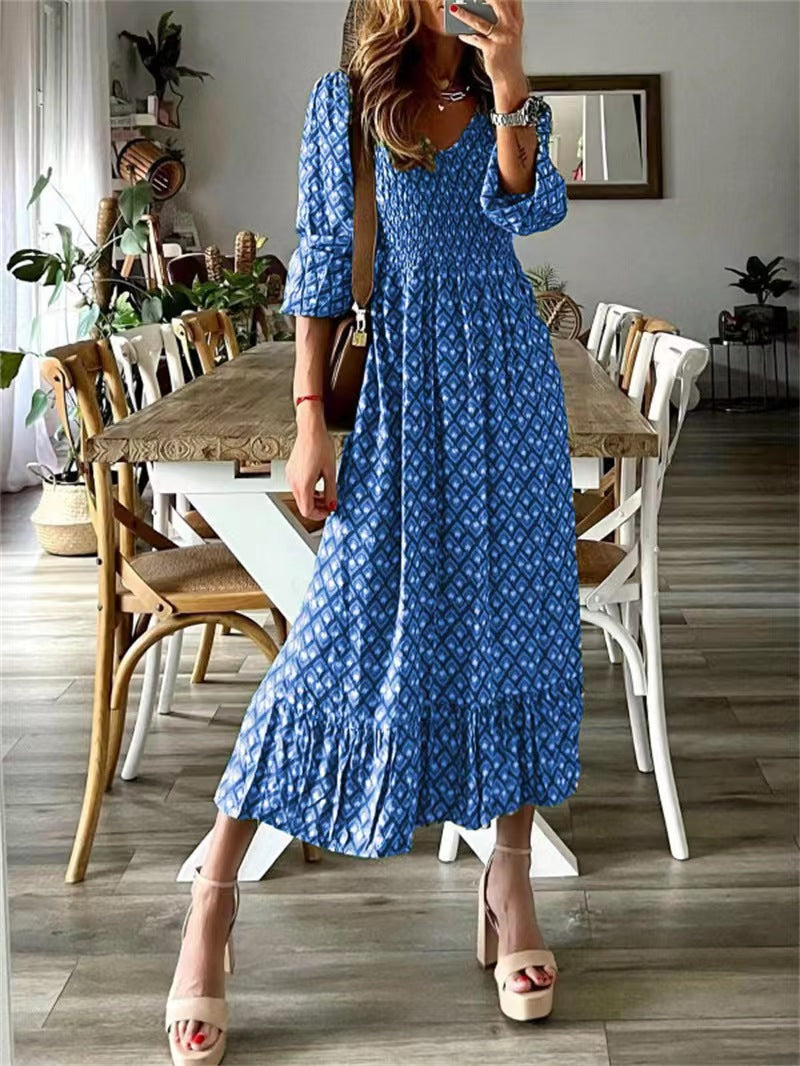 Women's Long Printed Stitching Dress