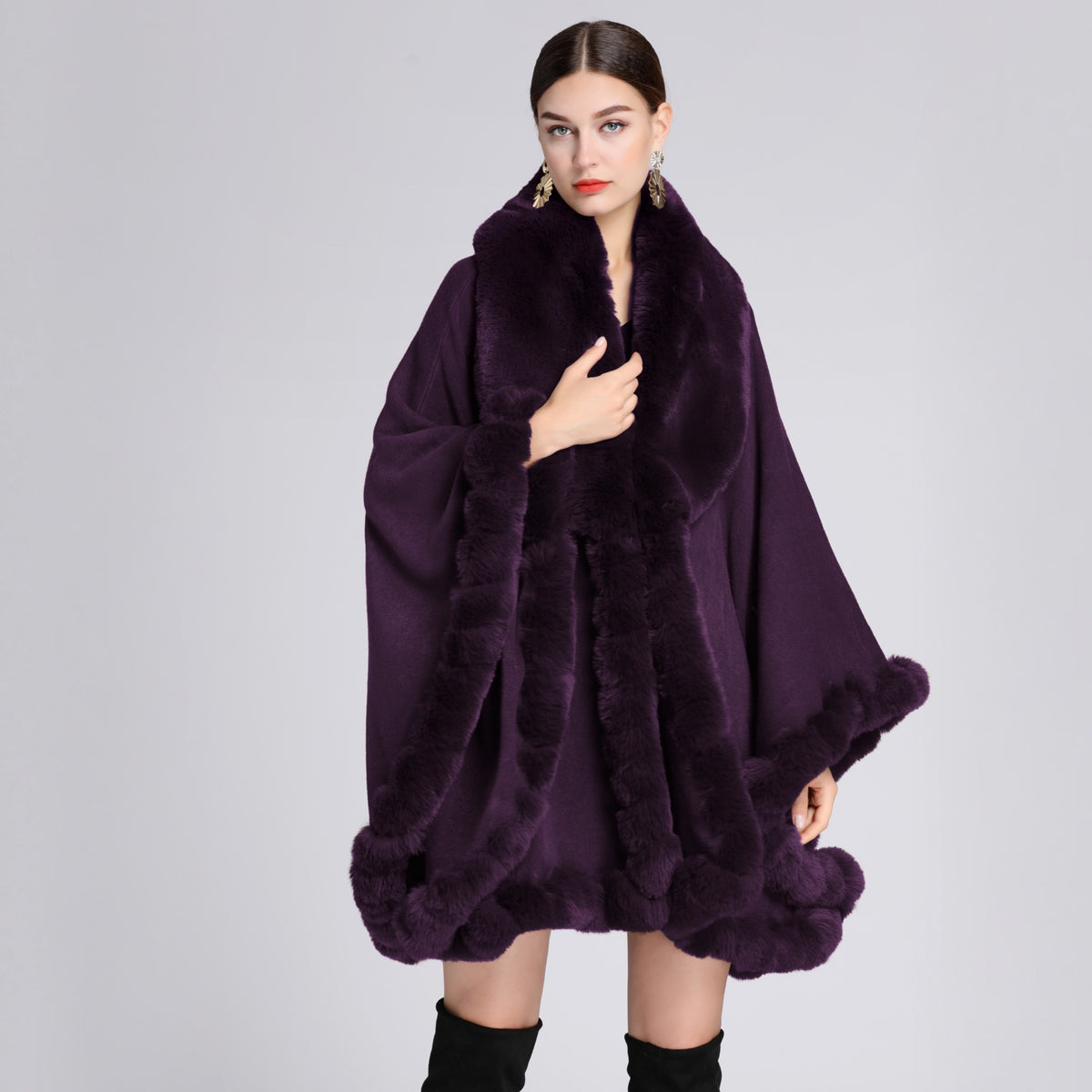 Fur Collar Shawl Cape Knitted Cardigan Baggy Coat