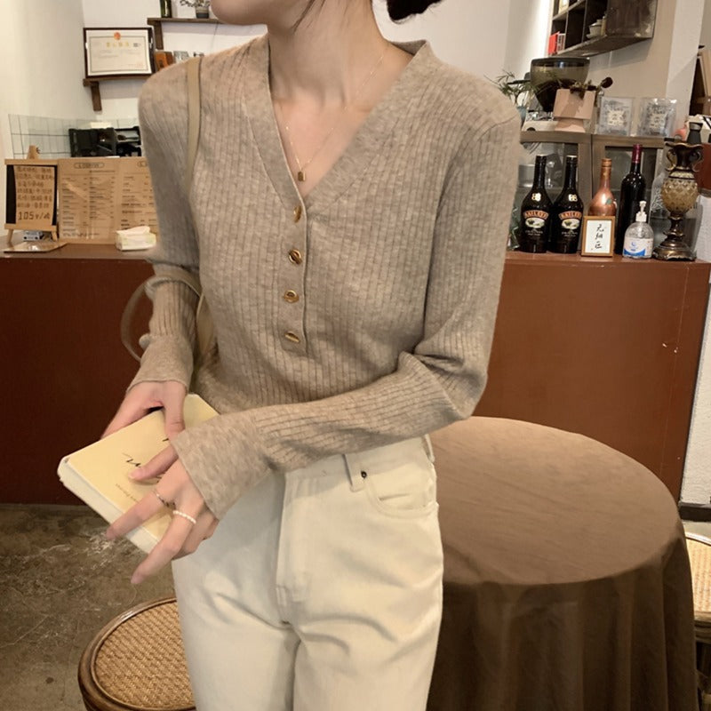 Gentle V-neck Knitted Bottoming Shirt French Style High Sense