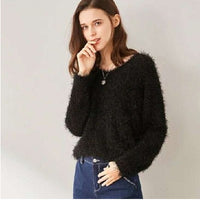 Women's Fashionable V-neck Solid Color Sweater Top