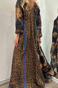 V-neck Loose Leopard Print Long Dress Women