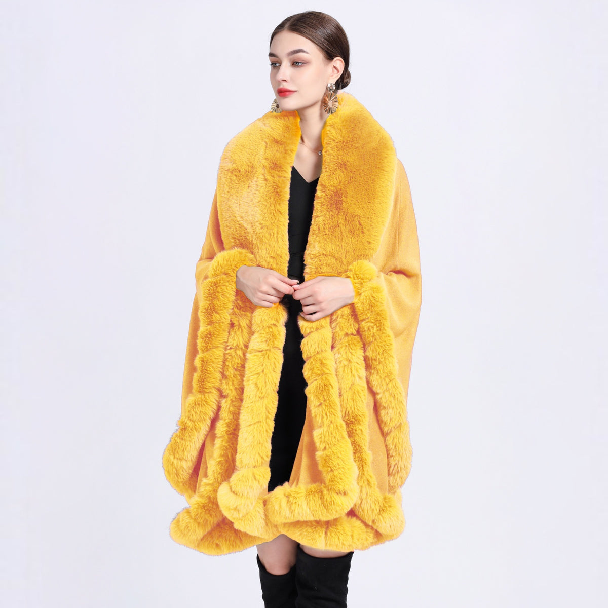 Fur Collar Shawl Cape Knitted Cardigan Baggy Coat