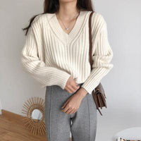 French Retro Loose And Lazy Style Pullover Sweater Design Sense Niche V-neck