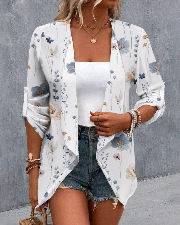 Women's Fashion Long Sleeve Casual Rolled Sleeves Cardigan Jacket