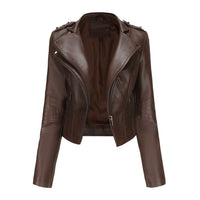 Women's Fashionable Fitted Long Sleeve Leather Coat